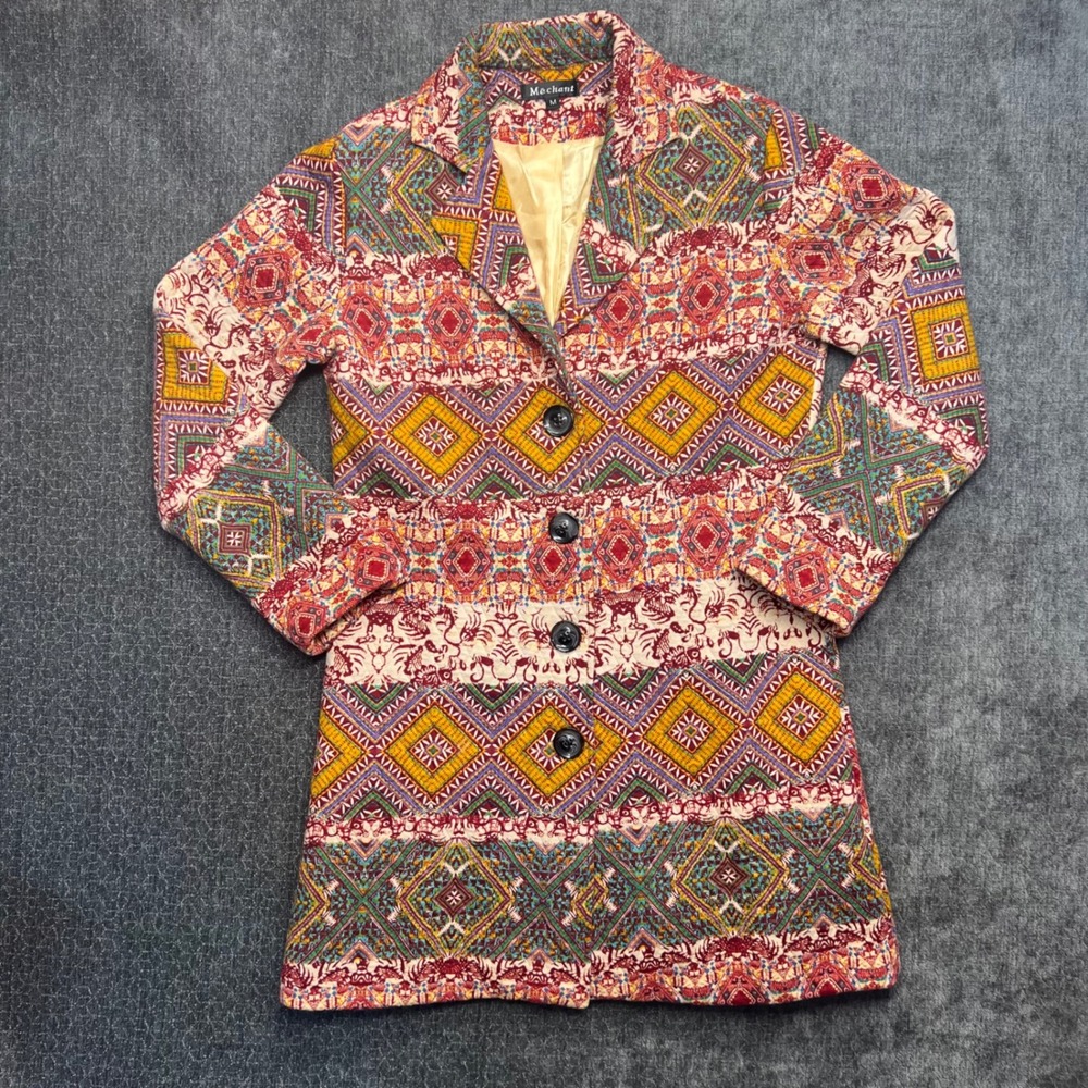 Womens Mechant Patterned Blazer Jacket Colorful Print Bohemian Size M‎